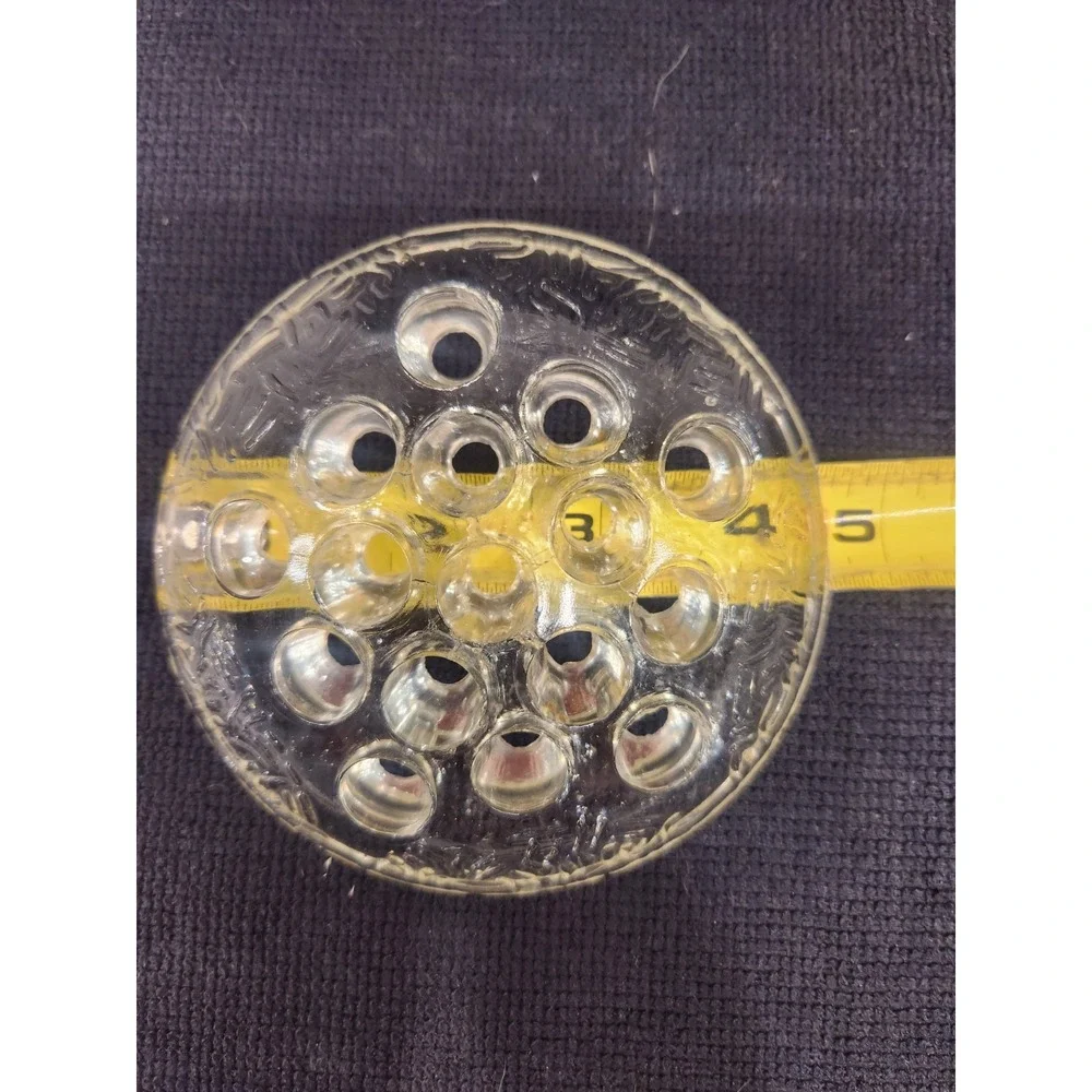 Vintage Clear Glass 16-Hole Flower Frog 4.5 Diameter, Floral/Marble Arrangements